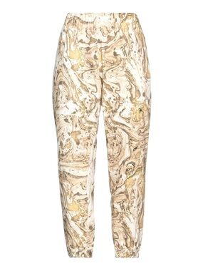 BASSIKE BEIGE MARBLE PRINT CASUAL TIE WAIST PANTS